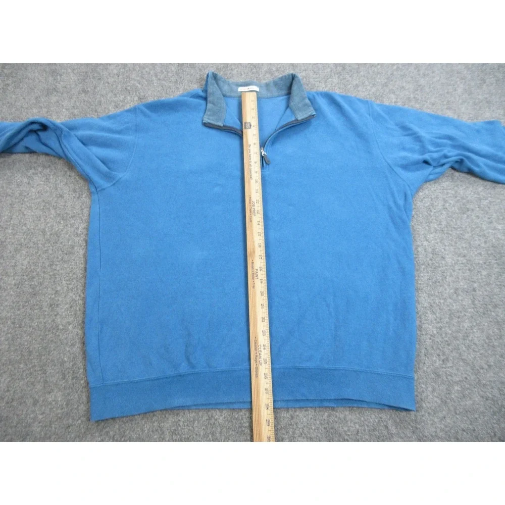 Peter Millar Sweater Mens 2XL Blue Quarter Zip Cotton Pullover Golf‎ Casual